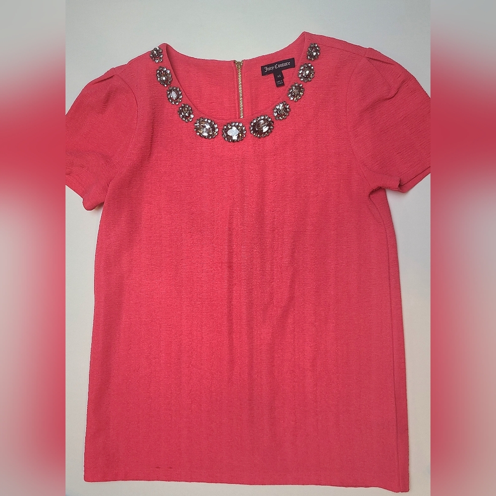 Juicy Couture pink shirt gemstone neckline
